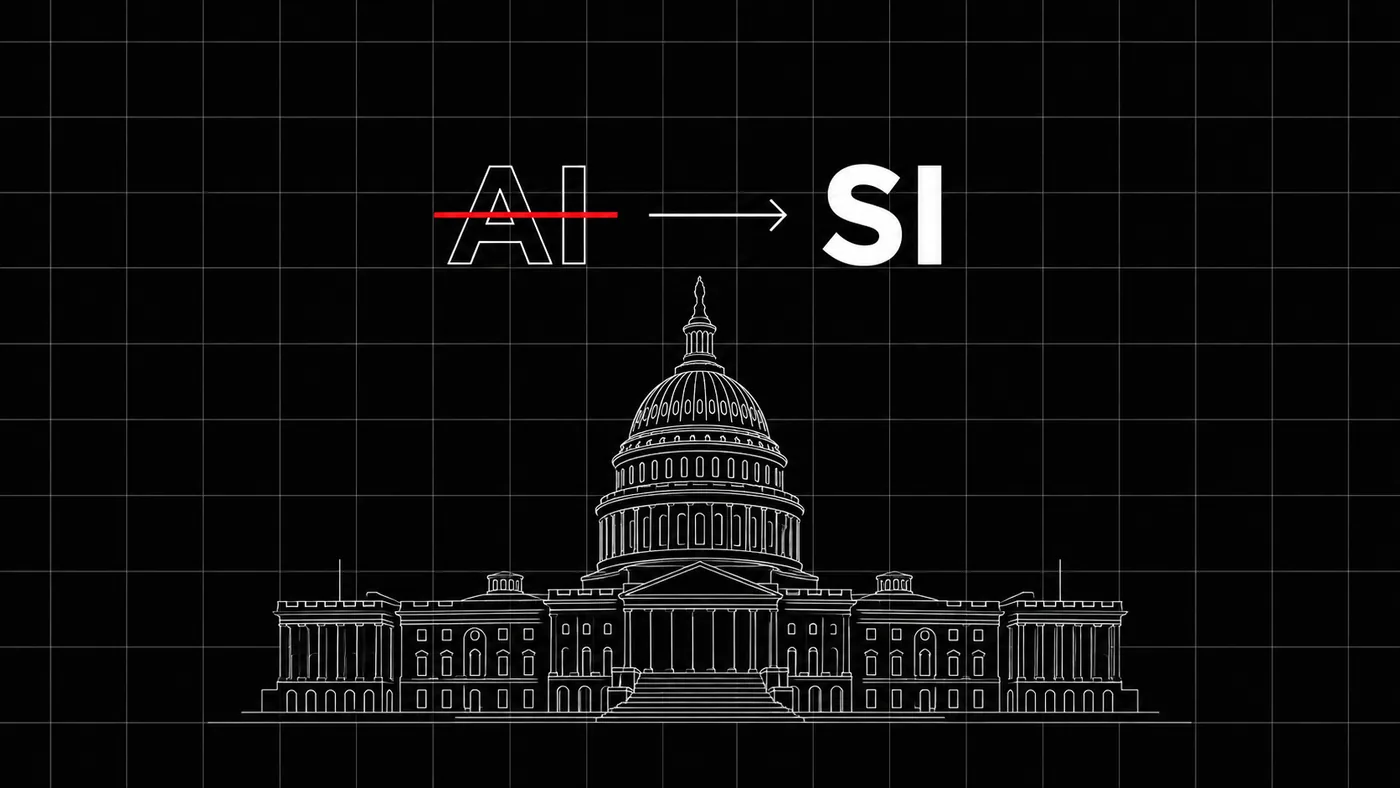 Illustration of AI being renamed SI (Super Intelligence)